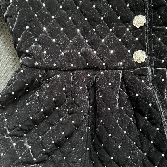 Black Quilted Velvet Rhinestone Studded Jacket - Picture 7 of 8
